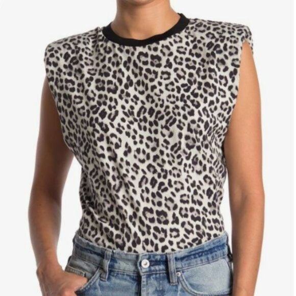 Alice and Olivia Braxton Leopard Print Crop Muscle T-shirt in Black and White